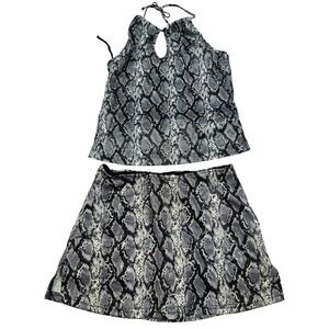 PSSST Womens Snake Skin Print Halter Top Short Skirt Skort Set Y2K Revival RAVE